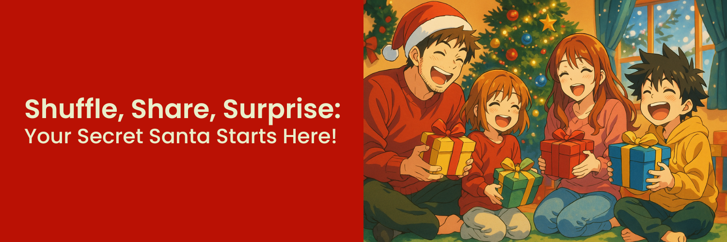 A family laughing and holding their Christmas presents